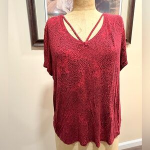 Rock & Republic Red and Black Dot Print Top